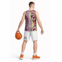 Hawaiian Plumeria Lei Basketball Jersey Kakau Motifs and Palaka Half Style Pink Color - Polynesian Pride
