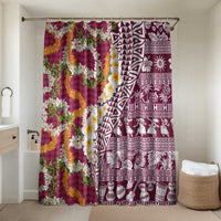 Hawaiian Plumeria Lei Bathroom Set Kakau Motifs and Palaka Half Style Pink Color - Polynesian Pride