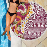 Hawaiian Plumeria Lei Beach Blanket Kakau Motifs and Palaka Half Style Pink Color LT03 - Polynesian Pride