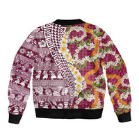 Hawaiian Plumeria Lei Bomber Jacket Kakau Motifs and Palaka Half Style Pink Color - Polynesian Pride