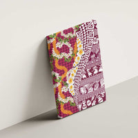 Hawaiian Plumeria Lei Canvas Wall Art Kakau Motifs and Palaka Half Style Pink Color - Polynesian Pride