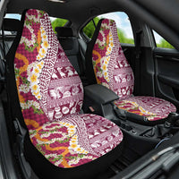 Hawaiian Plumeria Lei Car Seat Cover Kakau Motifs and Palaka Half Style Pink Color - Polynesian Pride
