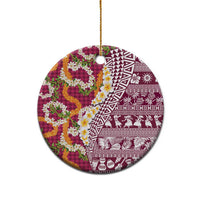Hawaiian Plumeria Lei Ceramic Ornament Kakau Motifs and Palaka Half Style Pink Color - Polynesian Pride