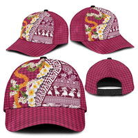 Hawaiian Plumeria Lei Classic Cap Kakau Motifs and Palaka Half Style Pink Color - Polynesian Pride