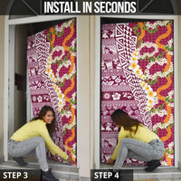 Hawaiian Plumeria Lei Door Cover Kakau Motifs and Palaka Half Style Pink Color - Polynesian Pride