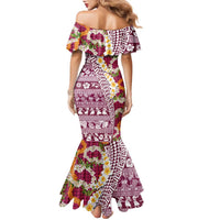 Hawaiian Plumeria Lei Family Matching Mermaid Dress and Hawaiian Shirt Kakau Motifs and Palaka Half Style Pink Color LT03 - Polynesian Pride