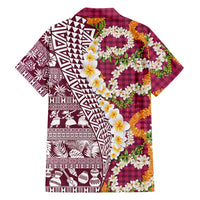 Hawaiian Plumeria Lei Family Matching Puletasi and Hawaiian Shirt Kakau Motifs and Palaka Half Style Pink Color LT03 - Polynesian Pride