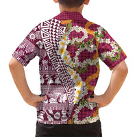Hawaiian Plumeria Lei Family Matching Summer Maxi Dress and Hawaiian Shirt Kakau Motifs and Palaka Half Style Pink Color - Polynesian Pride