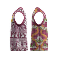 Hawaiian Plumeria Lei Christmas Knitted V-Neck Vest Kakau Motifs and Palaka Half Style Pink Color - Polynesian Pride