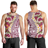 Hawaiian Plumeria Lei Men Tank Top Kakau Motifs and Palaka Half Style Pink Color - Polynesian Pride