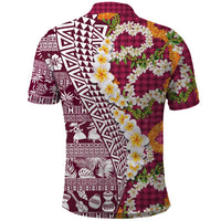 Hawaiian Plumeria Lei Polo Shirt Kakau Motifs and Palaka Half Style Pink Color - Polynesian Pride