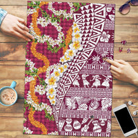 Hawaiian Plumeria Lei Puzzle Kakau Motifs and Palaka Half Style Pink Color - Polynesian Pride