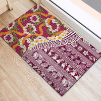 Hawaiian Plumeria Lei Rubber Doormat Kakau Motifs and Palaka Half Style Pink Color - Polynesian Pride