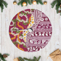 Hawaiian Plumeria Lei Tree Skirt Kakau Motifs and Palaka Half Style Pink Color - Polynesian Pride