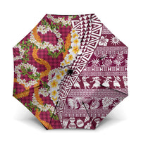 Hawaiian Plumeria Lei Umbrella Kakau Motifs and Palaka Half Style Pink Color - Polynesian Pride