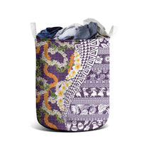 Hawaiian Plumeria Lei Laundry Basket Kakau Motifs and Palaka Half Style Purple Color - Polynesian Pride