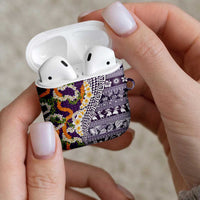 Hawaiian Plumeria Lei AirPods Case Kakau Motifs and Palaka Half Style Purple Color LT03 - Polynesian Pride