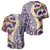 Hawaiian Plumeria Lei Baseball Jersey Kakau Motifs and Palaka Half Style Purple Color - Polynesian Pride