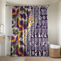 Hawaiian Plumeria Lei Bathroom Set Kakau Motifs and Palaka Half Style Purple Color - Polynesian Pride
