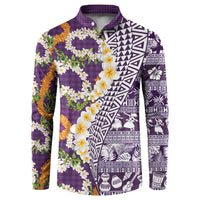 Hawaiian Plumeria Lei Button Sweatshirt Kakau Motifs and Palaka Half Style Purple Color - Polynesian Pride