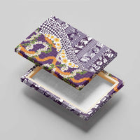 Hawaiian Plumeria Lei Canvas Wall Art Kakau Motifs and Palaka Half Style Purple Color - Polynesian Pride