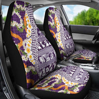 Hawaiian Plumeria Lei Car Seat Cover Kakau Motifs and Palaka Half Style Purple Color - Polynesian Pride