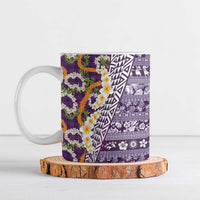 Hawaiian Plumeria Lei Ceramic Mug Kakau Motifs and Palaka Half Style Purple Color - Polynesian Pride