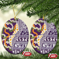 Hawaiian Plumeria Lei Ceramic Ornament Kakau Motifs and Palaka Half Style Purple Color - Polynesian Pride