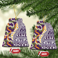 Hawaiian Plumeria Lei Ceramic Ornament Kakau Motifs and Palaka Half Style Purple Color - Polynesian Pride