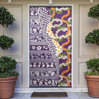 Hawaiian Plumeria Lei Door Cover Kakau Motifs and Palaka Half Style Purple Color - Polynesian Pride