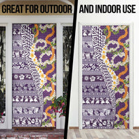 Hawaiian Plumeria Lei Door Cover Kakau Motifs and Palaka Half Style Purple Color - Polynesian Pride