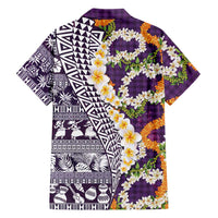 Hawaiian Plumeria Lei Family Matching Tank Maxi Dress and Hawaiian Shirt Kakau Motifs and Palaka Half Style Purple Color LT03 - Polynesian Pride