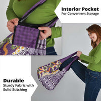 Hawaiian Plumeria Lei Grocery Bag Kakau Motifs and Palaka Half Style Purple Color - Polynesian Pride