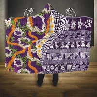 Hawaiian Plumeria Lei Hooded Blanket Kakau Motifs and Palaka Half Style Purple Color - Polynesian Pride