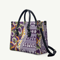 Hawaiian Plumeria Lei Leather Bag Kakau Motifs and Palaka Half Style Purple Color - Polynesian Pride