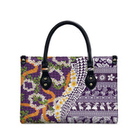 Hawaiian Plumeria Lei Leather Bag Kakau Motifs and Palaka Half Style Purple Color - Polynesian Pride