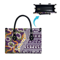 Hawaiian Plumeria Lei Leather Bag Kakau Motifs and Palaka Half Style Purple Color - Polynesian Pride