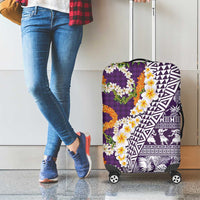 Hawaiian Plumeria Lei Luggage Cover Kakau Motifs and Palaka Half Style Purple Color - Polynesian Pride