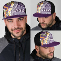Hawaiian Plumeria Lei Mesh Trucker Cap Kakau Motifs and Palaka Half Style Purple Color - Polynesian Pride