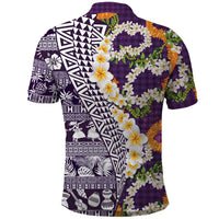 Hawaiian Plumeria Lei Polo Shirt Kakau Motifs and Palaka Half Style Purple Color - Polynesian Pride
