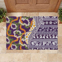Hawaiian Plumeria Lei Rubber Doormat Kakau Motifs and Palaka Half Style Purple Color - Polynesian Pride