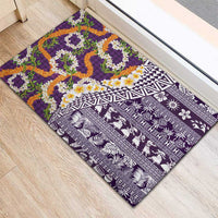 Hawaiian Plumeria Lei Rubber Doormat Kakau Motifs and Palaka Half Style Purple Color - Polynesian Pride