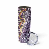 Hawaiian Plumeria Lei Skinny Tumbler Kakau Motifs and Palaka Half Style Purple Color - Polynesian Pride