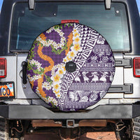 Hawaiian Plumeria Lei Spare Tire Cover Kakau Motifs and Palaka Half Style Purple Color - Polynesian Pride