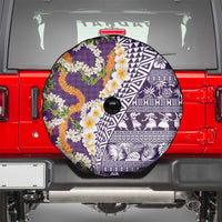 Hawaiian Plumeria Lei Spare Tire Cover Kakau Motifs and Palaka Half Style Purple Color - Polynesian Pride