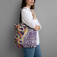 Hawaiian Plumeria Lei Tote Bag Kakau Motifs and Palaka Half Style Purple Color - Polynesian Pride