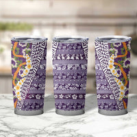 Hawaiian Plumeria Lei Tumbler Cup Kakau Motifs and Palaka Half Style Purple Color - Polynesian Pride