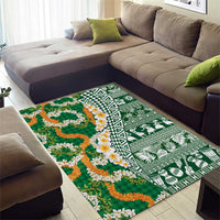 Hawaiian Plumeria Lei Area Rug Kakau Motifs and Palaka Half Style Green Color - Polynesian Pride