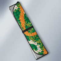 Hawaiian Plumeria Lei Auto Sun Shade Kakau Motifs and Palaka Half Style Green Color - Polynesian Pride
