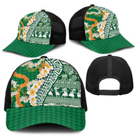 Hawaiian Plumeria Lei Baseball Net Cap Kakau Motifs and Palaka Half Style Green Color - Polynesian Pride